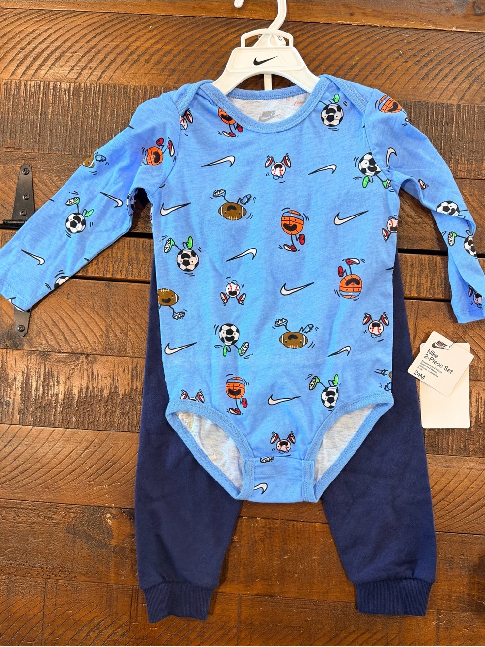 Nike Blue Sports-Print Baby One-Piece with Navy Pants Size 24 months